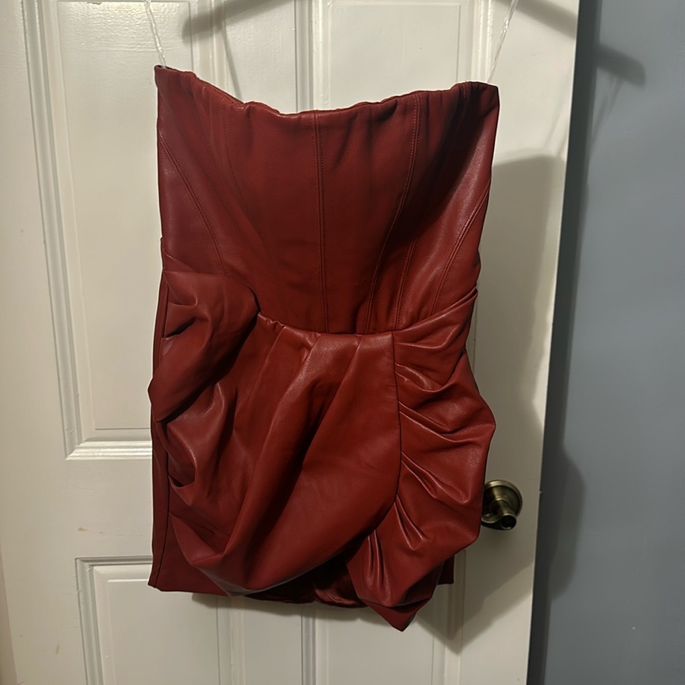 OH POLLY DARK RED BRICK LEATHER DRESS